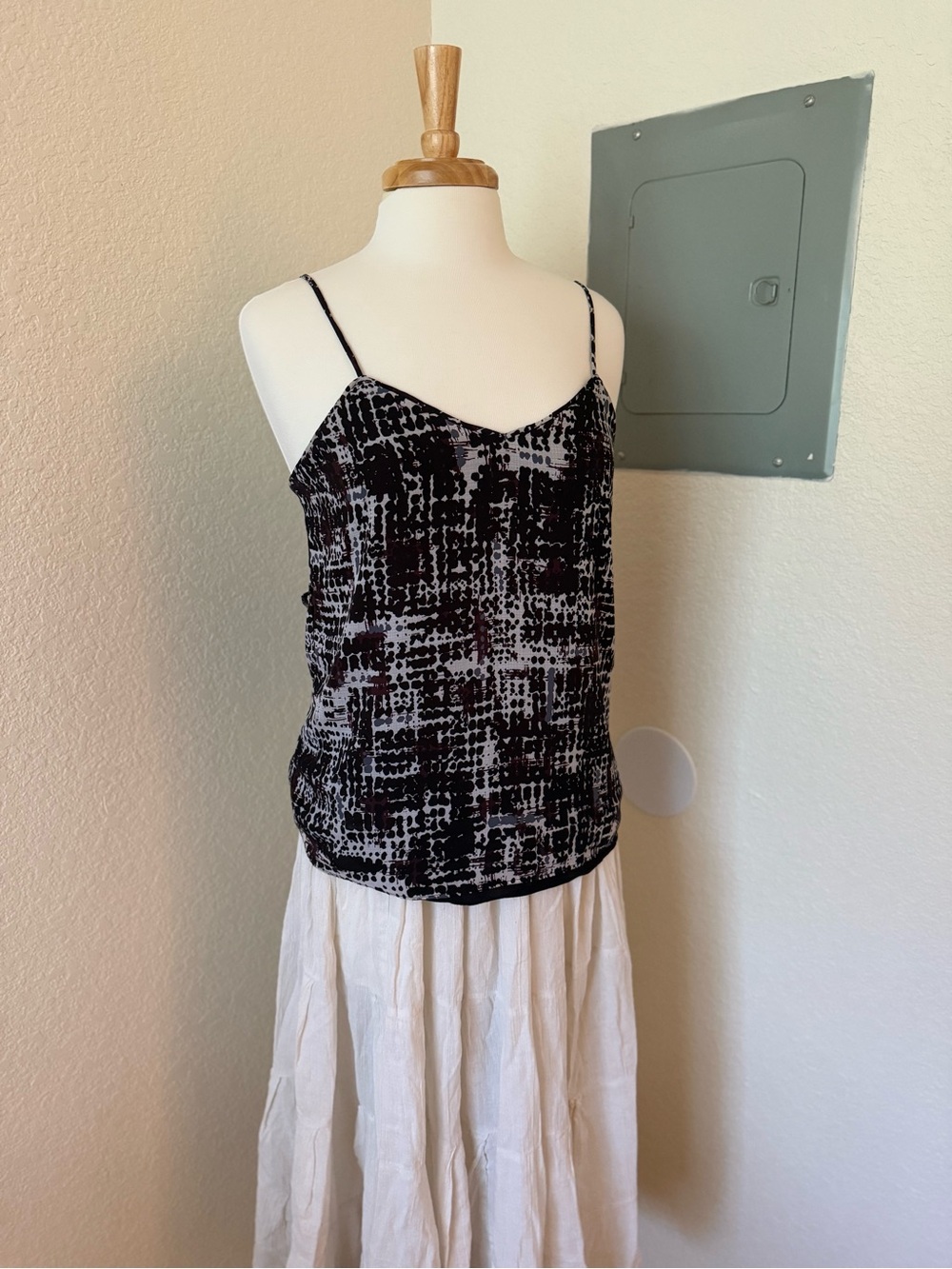 Valette Black and White Patterned Spaghetti Strap Cami